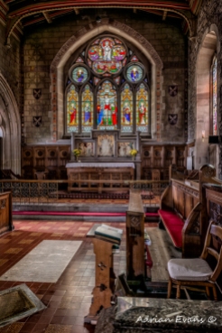 Stained glass windows in an ancient church, UK